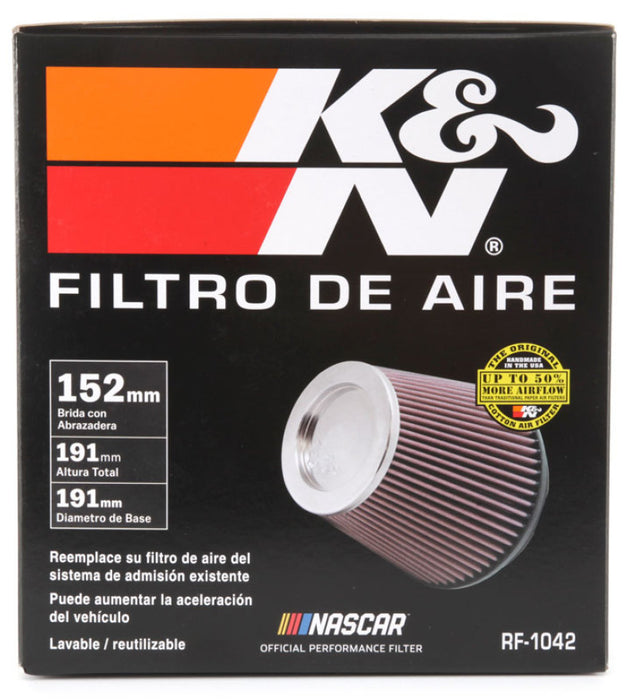 K&N Round Tapered Universal Air Filter 6in Flange ID x 7.5in Base OD x 5in Top OD x 6.5in Height