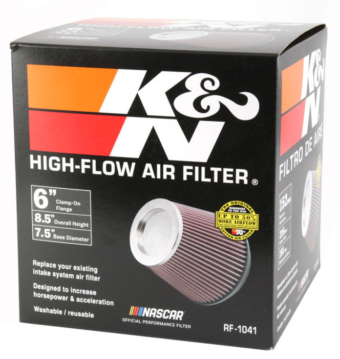 K&N Round Tapered Universal Air Filter 6 inch Flange 7 1/2 inch Base 5 inch Top 7 1/2 inch Height