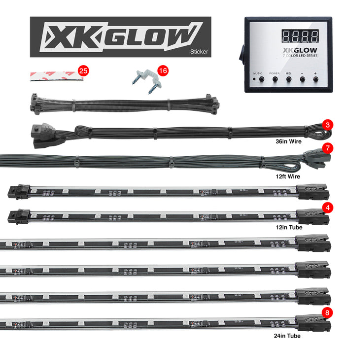 XK Glow 3 Million Color XKGLOW LED Accent Light Car/Truck Kit 8x24In + 4x12In Tubes